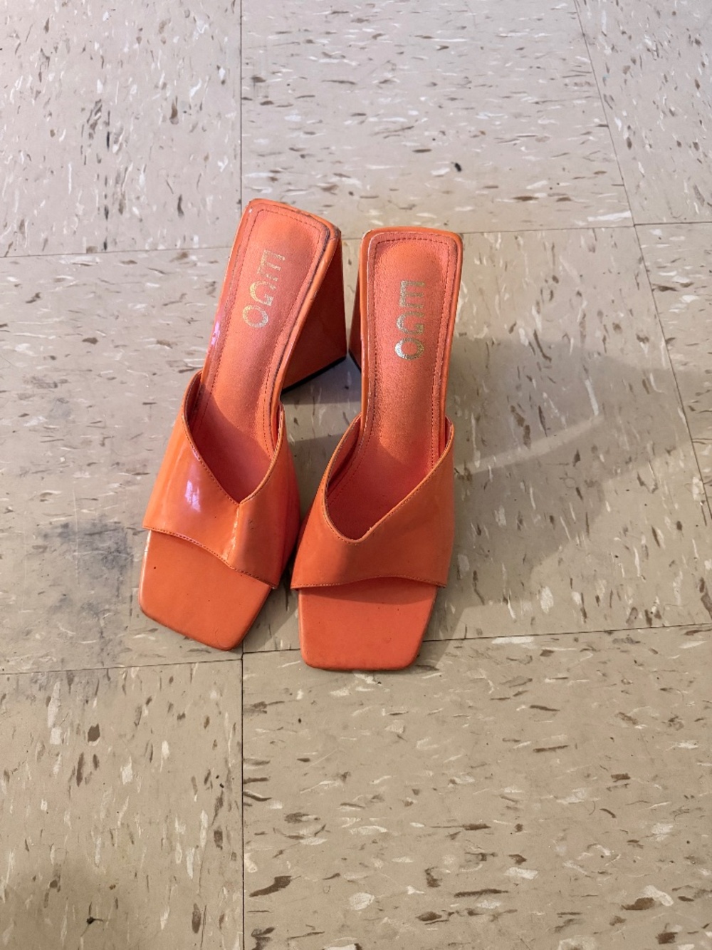 Orange block heel shoes